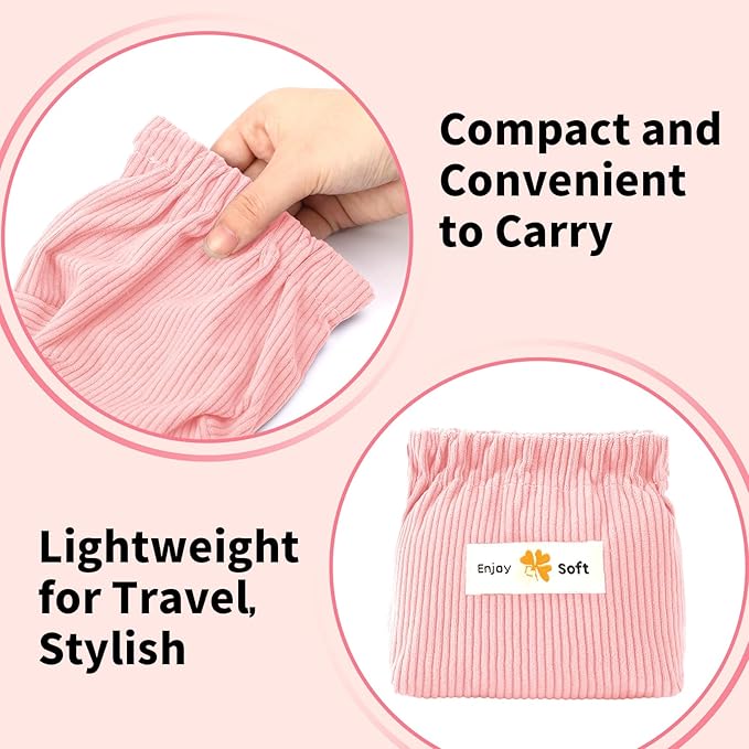 AUGSUN 6pc Corduroy Elastic Hair Tie Organizer, Storage Bag, Makeup Pouch, Travel Accessory, 5.11 x 1.96 x 4.72 IN, Milky White, Green, Blue, Coffee, Pink, Purple
