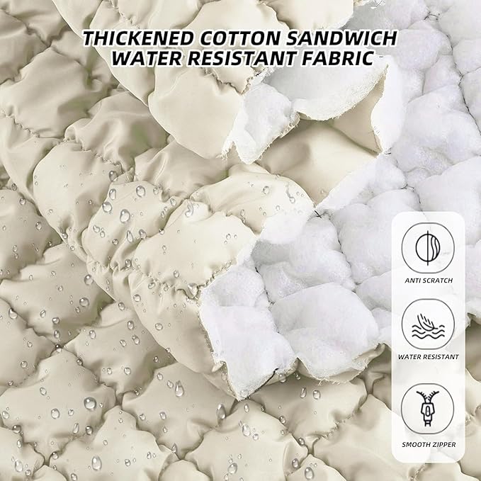 Puffy Quilted Makeup Bag Small Puffer Bag Cosmetic Bags Travel Toiletry Purse for Women, Cute Organizer Pouch, Beige