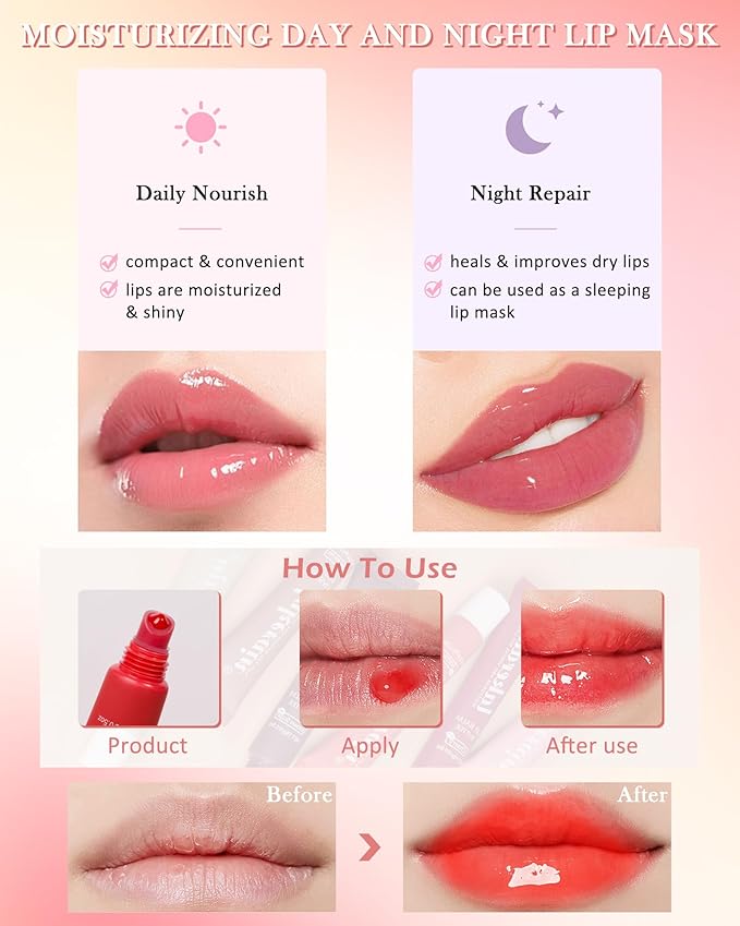 Lip Balm Butter Vanilla,Hydrating Tinted Butter Lip Gloss,Clear Lip Mask Lip Care Moisturizer,Lip Treatment Balm,Non-Sticky Glow Reviver Fat Lip Oil Lipgloss,Christmas Makeup Gift for Women-01