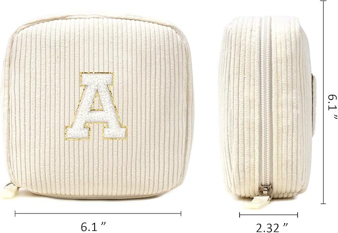LETGO Birthday Gifts for Women Small Personalized Initial Monogram Makeup Bag,Preppy Corduroy Makeup Bags Travel Toiletry Bag Cute Pouch Purse for Her Mom Girlfriend Wife Sister Teacher Bridesmaid