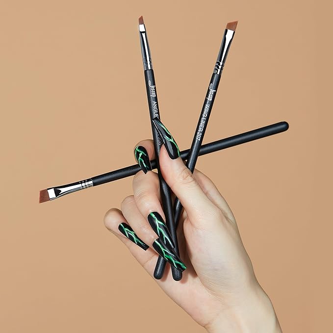 Jessup Angled Eyeliner Brush Set，3pcs Pro Precision Eye Liner Brush Fine Winged Ultra Thin Slanted Gel Liquid EyeLiner Makeup Brushes, Black T345