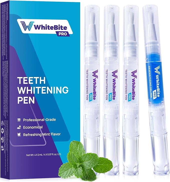 WhiteBite Pro Teeth Whitening Pens for Sensitive Teeth (4 Pens) – 35% Carbamide Peroxide Gel, Desensitizing Gel – Fast Whitening, Enamel-Safe, Travel-Friendly