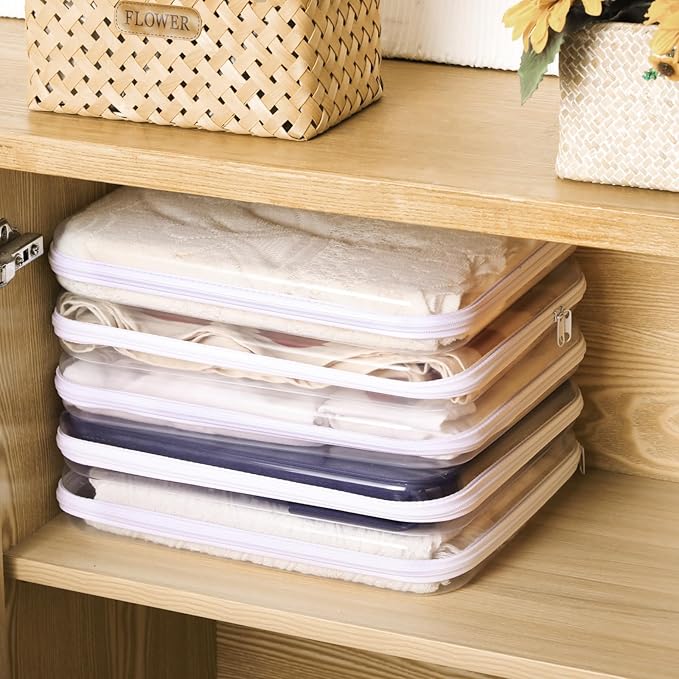Sanwuta 6 Pcs Clear Hard Zipper Case Hard Plastic Zipper Pouches Makeup Bag Pencil Pouches Transparent Cases for Snacks Plastic Storage Organizer Box for Travel(White,13.78 x 11.81 x 2 Inch)