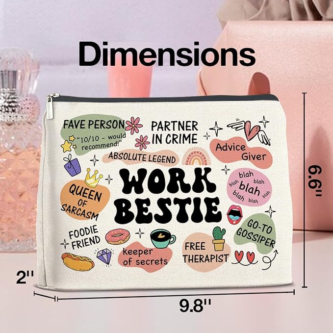 Work Bestie Gifts Makeup Bag, Work Best Friend Gifts for Women, Gifts for Coworker Colleagues Friend Work Bestie Zipper Makeup Pouch