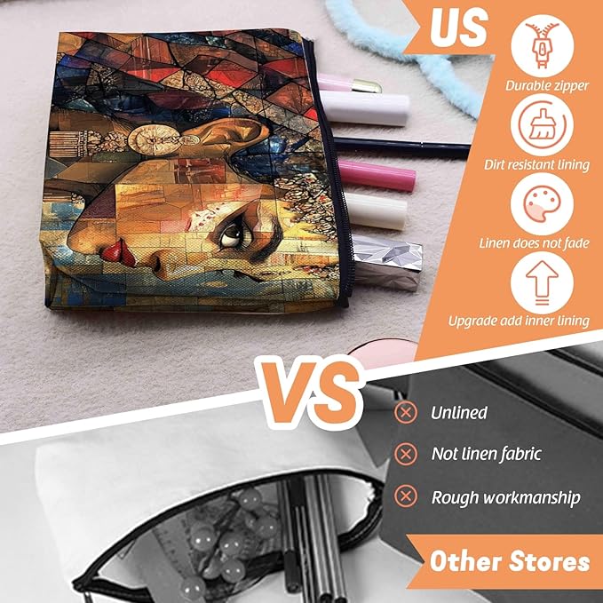 Cosmetic Bags Travel Makeup Toilet Case Waterproof Pouch for Women Girls 6.7X9.45inches - Delicate Women in Mosaic Style