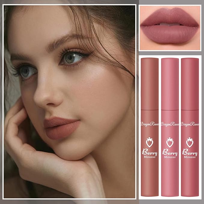 Sulily 3Pcs Dark Red Matte Lipstick Set,Red Matte Lipstick Long Lasting for Women,Velvet Air Moisture Smooth Crayon Lip Stain,24 Hours Wear Non-Stick Cup Not Fade Waterproof Lip Gloss Makeup