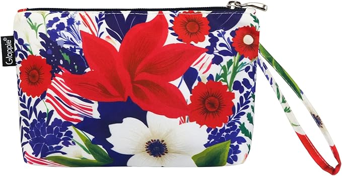 Gloppie Small Makeup Bag for Purse Portable Cosmetic Bag Aesthetic Floral Makeup Pouch Wristlet Pouch for Women Big Red Flower