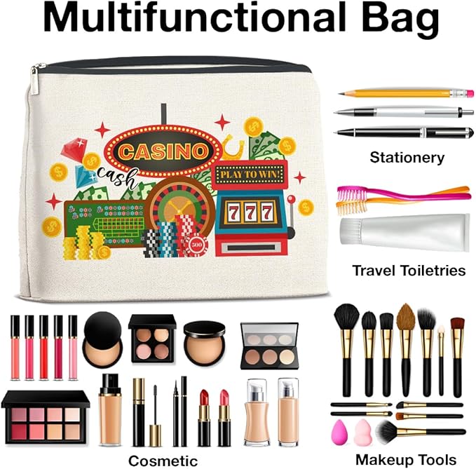 Casino Gifts Makeup Bag Vegas Casino Gifts for Women Friends Traveler Cosmetic Bag Zipper Makeup Pouch Gift