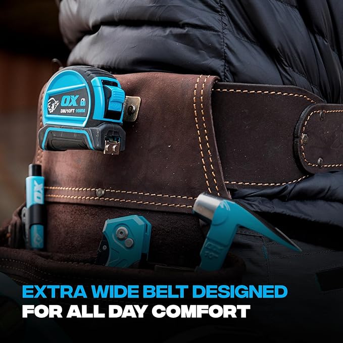 Ox Tools Pro Construction Tool Belt - 22-Pocket Leather Tool Belt Pouches - Rig Made of Oil-Tanned Leather with Double-Stitching and Steel Rivets - OX-P263604