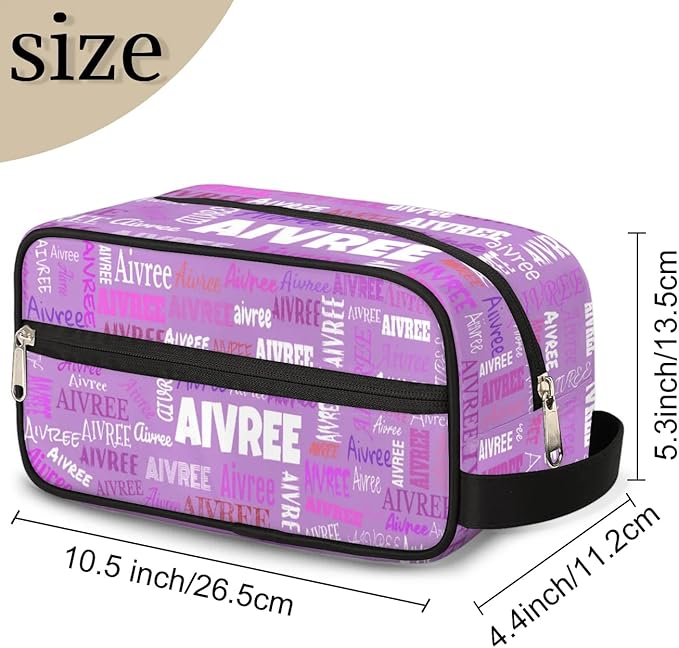 Personalized Name Toiletry Bag, Large Travel Cosmetic Bag Portable Makeup Organizer Bag for Women Bathroom Shower Essentials, Orchid Purple Color, Colorful Names Ranked
