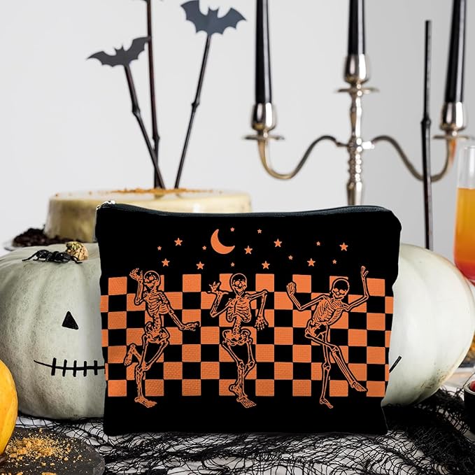 Gothic Skeleton Makeup Pouch - Halloween & Dark Academia Witchy Accessory, Cool Horror Gift for Women
