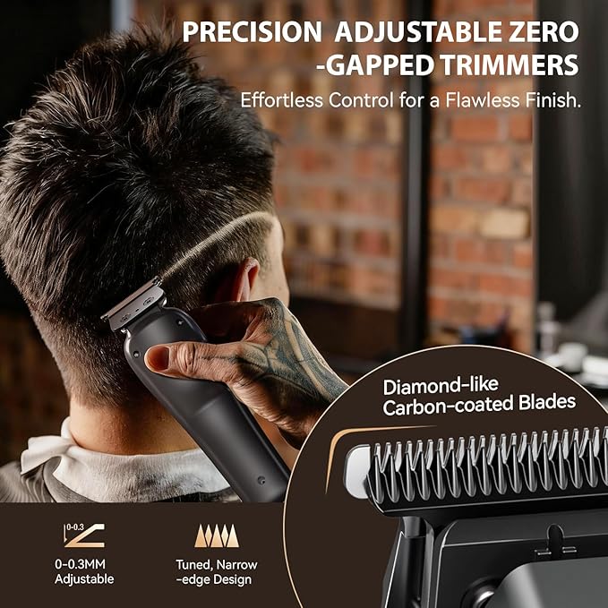 SUPRENT Professional Hair Clippers for Men - Cordless Barber Clippers & Zero-gapped Trimmer Set, Haircutting Kit with 10000 RPM Motor Speed, Blue Titanium-Coated Blades, Charging Stands (Gray)