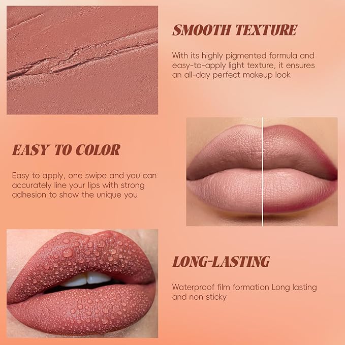 Noerrors 2-in-1 Lip Liner Pencil with Silicone Blending Tip,Creamy Matte Lip Pencil for Defining, Precise Application,Long-Lasting,Smudge-Resistant Lip Contour,Cocoa,Shaping & Featherproof Lock Makeup