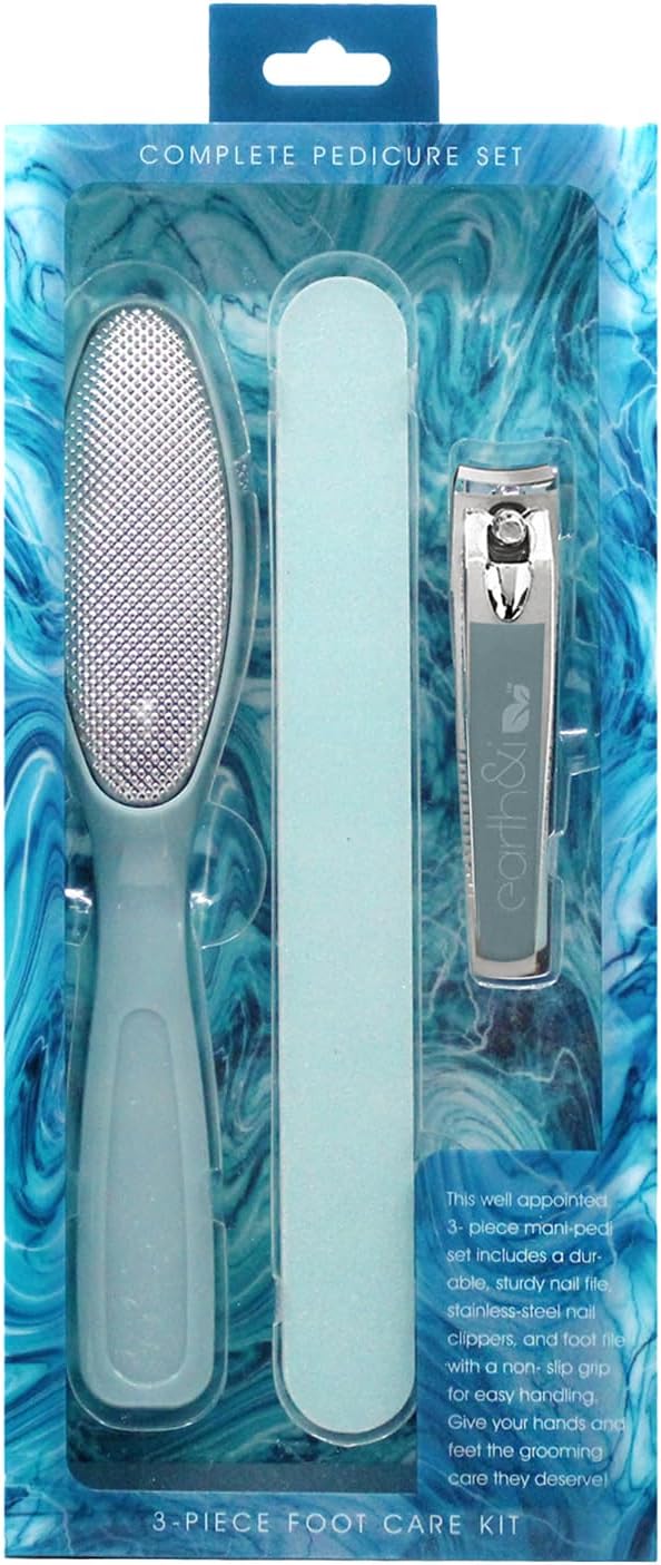 Earth & I - 3 pc Manicure Pedicure Set: Large Nail Clipper, Callus Remover & Contour File, Stainless Steel Nail & Foot Care Kit for Men & Women, at Home Mani-Pedi Kit, Travel-Friendly Nail Care Tools