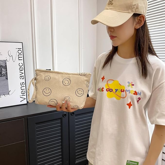 Small Cosmetic Bag set for Women Corduroy Makeup Bag with Interior Pocketes Cute Corduroy Makeup Pouches Women Small Toiletry Bag