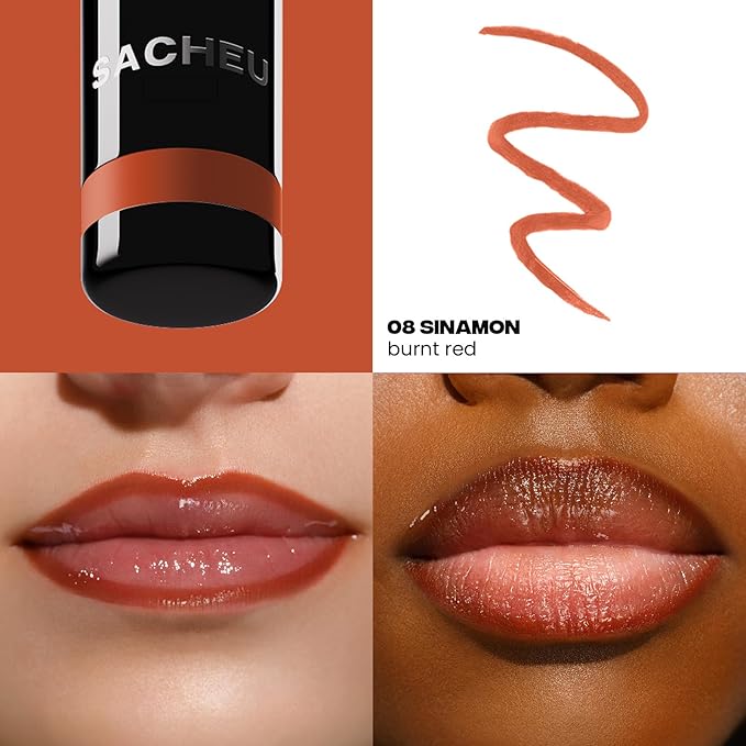 Sacheu Lip Liner STAY-N Peel Off Lip Stain — Long Lasting Matte Lip Tattoo Transfer Proof Lipstain Infused with Hyaluronic Acid & Vitamin E for All Skin Types — Vegan & Cruelty-Free, SINamon