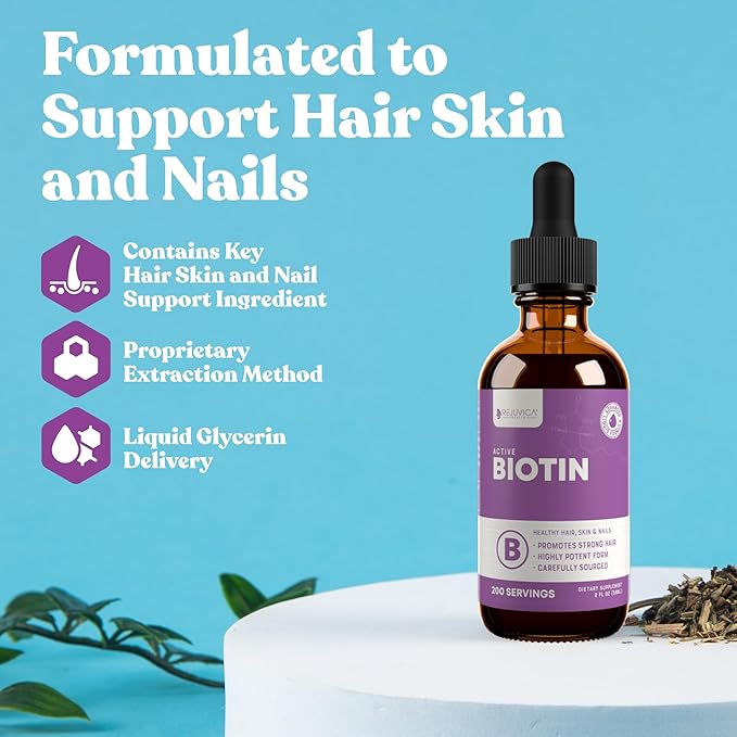 Rejuvica Health Active Biotin - Advanced Liquid Biotin Supplement - 5000mcg Support Hair Skin & Nails