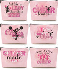 Cheerleader Gifts, 6 Pcs Cheer Makeup Bag Cheer Gifts Cheer Stuff Cosmetic Bag Cheerleading Gifts for Women Girls Sisters Teammates Travel Toiletry Bag, Graduation Birthday Gifts Cheer Team Gifts