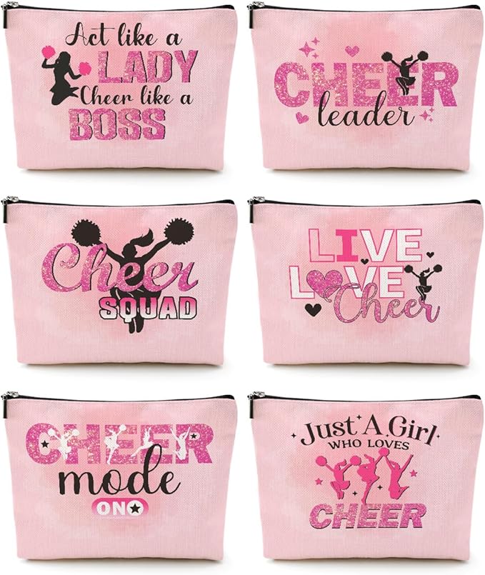 Cheerleader Gifts, 6 Pcs Cheer Makeup Bag Cheer Gifts Cheer Stuff Cosmetic Bag Cheerleading Gifts for Women Girls Sisters Teammates Travel Toiletry Bag, Graduation Birthday Gifts Cheer Team Gifts