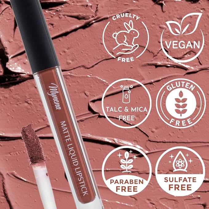 Mynena Terracota Long Lasting Lipstick for Women Waterproof & Transfer-Proof | Hydrating with Shea Butter | Bold Pigment Intense Matte Color Lip Stain | Talc-Free & Vegan Product that Performs | Zoe