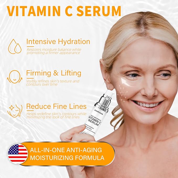Vitamin C Serum for Women over 70, Vitamin C Serum for Mature Skin Face Hydrates, Firms, Lifts, Targets Age Marks, Wrinkles and Smoothes Skin Texture 1.69 fl oz Pack of 2