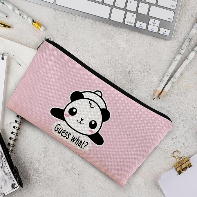 Panda Gifts Pink Makeup Bag, Cute Baby Panda Guess What It's Pug Butt Cosmetic Bag, Travel Toiletry Bag for Daughter, Canvas Zipper Pouch