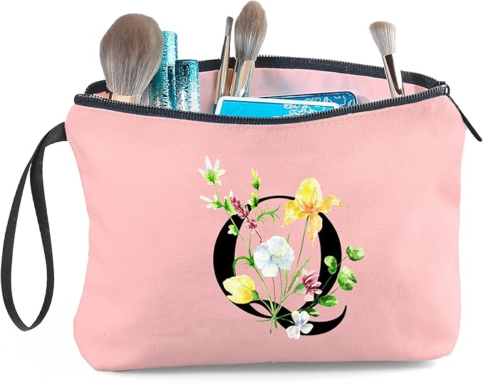 Birthday Thank You Appreciation Monogrammed Gifts for Mom Aunt Teacher Sister Friend Coworkers Bride Bridesmaid Makeup Cosmetic Bag with Mirror Mothers Day Christmas Graduation Q