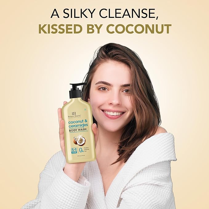 Botanic Hearth Coconut & Ceramides Body Wash Hydrating Shower Gel, Gentle Cleanser with 5 in 1 Care Sulfate Free, Paraben Free, Dye Free 16 fl oz