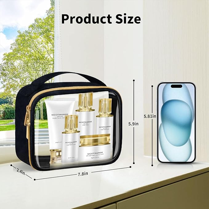 TSA Approved Travel Toiletry Bag,4 Pack Clear Makeup Bags with Handles,Quart Size Clear Cosmetic Bags for Traveling Women,Men,Carry on Airport Airline Compliant Bag,Black