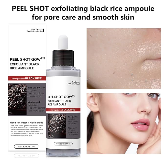 Black Rice Exfoliating Glow Ampoule – Rice Peel Shot for Deep Hydration & Exfoliation, Radiant Glow for Face and Body, 80ml