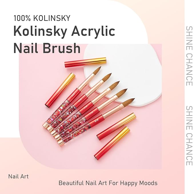 Acrylic Nail Brush Size 12, 100% Real Kolinsky Nail Brush for Acrylic Powder Application, Handmade Women Manicure Nail Extension Tool for Professional DIY Home Salon and Beginner