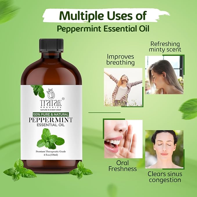 Peppermint Piperita Essential Oil – 4 Fl Oz – 100% Natural Piperita Oil - for Diffuser, Hair Care, Face, Skin Care, Aromatherapy, Scalp and Body Massage, Soap and Candle Making