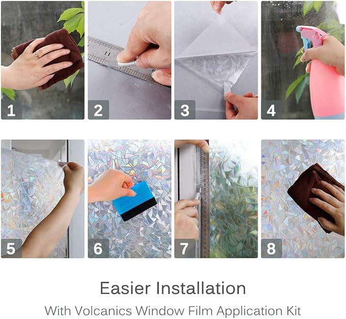 Volcanics Window Privacy Film Static Window Clings Vinyl 3D Window Decals Window Stickers Rainbow Window Film for Glass Door Home Heat Control 35.4 x 118 Inches