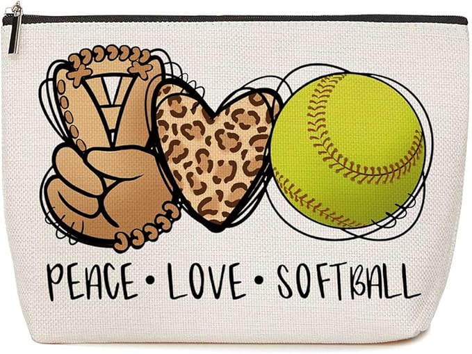 Softball Gifts Leopard Makeup Bag Softball Party Favors Inspirational Gifts for Women Softball Sister Sport Team Lovers Coach Her Cosmetic Bag Zipper Pouch Game Day Christmas Birthday Gift Ideas