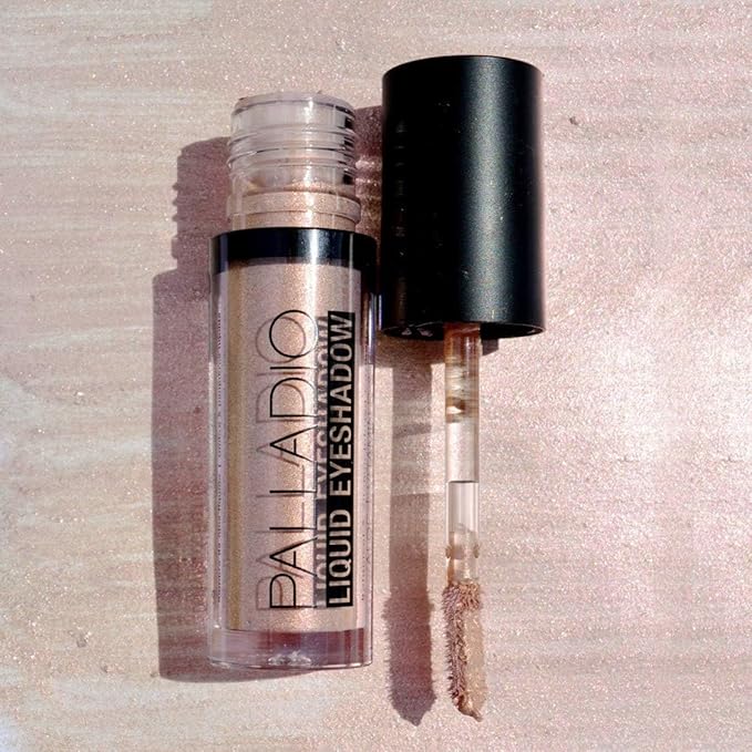 Palladio Liquid Eyeshadow, creamy shimmery formula that instantly adheres to the eyelid with flexible applicator wand for over 8 hours of smudge and crease-proof wear (Pink Pearl)
