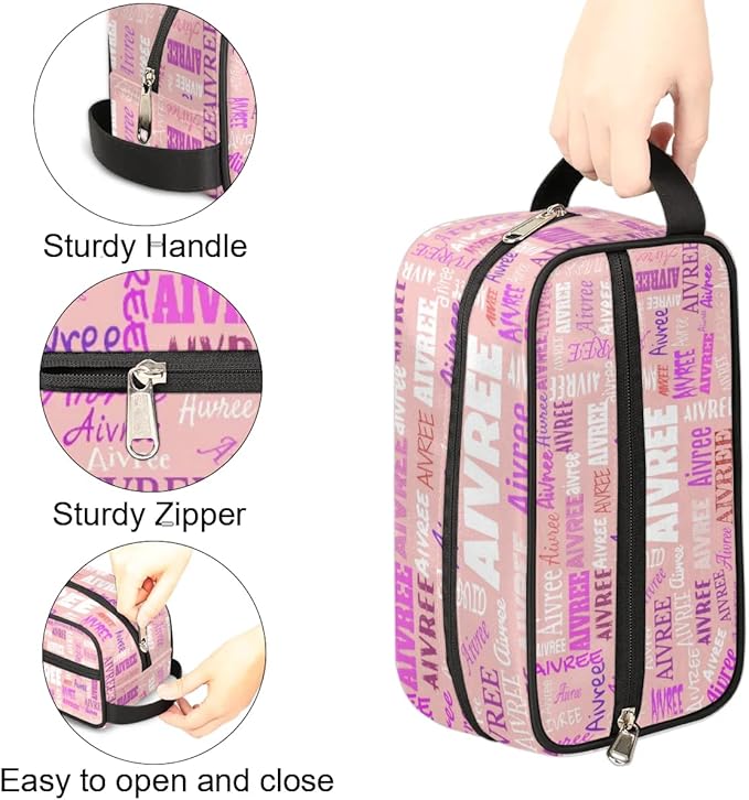 Custom Travel Toiletry Bag for Women, Large Makeup Bag, Cosmetic Bag, Comestic Essentials for Women, Light Pink Background