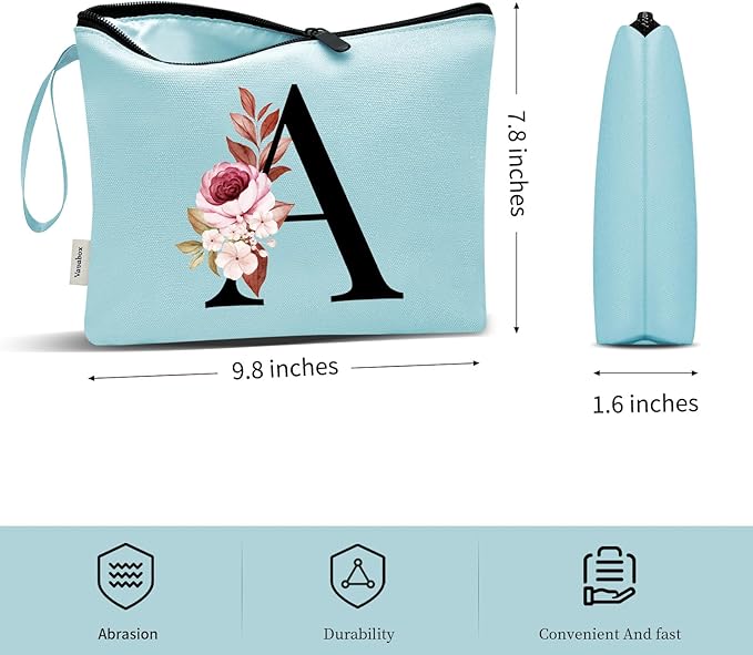 Vavabox A-Z Personalized Makeup Bag, Birthday Gifts for Women Mom, Gifts for Best Friend, Bride Bridesmaid Cosmetic bag (N, Green)