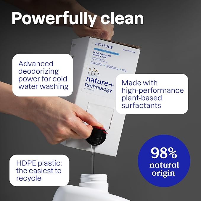 ATTITUDE Liquid Laundry Detergent, EWG Verified, HE Compatible, Plant-Based & Vegan, Natural Laundry Soap, Wildflowers Scent, 36 Loads, 60.8 Fl Oz
