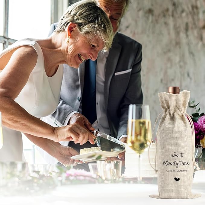 Engagement Wine Gift Bag Wedding Engaged Gifts for Newlyweds Couple Women Men Bridal Shower Gifts for Bride and Groom Pairs Well with Wedding Planning About Bloody Time Wine Bags