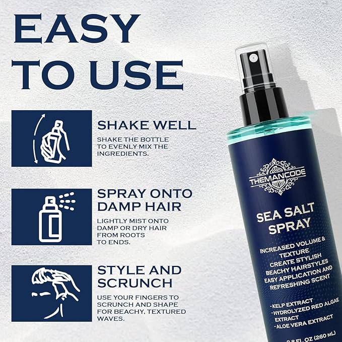 Sea Salt Spray for Men, Texturizing Hairspray, Stocking Stuffers for Man, Surf Spray Adds Instant Volume, Travel Essentials, Christmas Gift for Men, 8.8 Oz