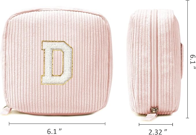LETGO Birthday Gifts for Women Small Personalized Initial Monogram Makeup Bag,Preppy Corduroy Makeup Bags Travel Toiletry Bag Cute Pouch Purse for Her Mom Girlfriend Wife Sister Teacher Bridesmaid