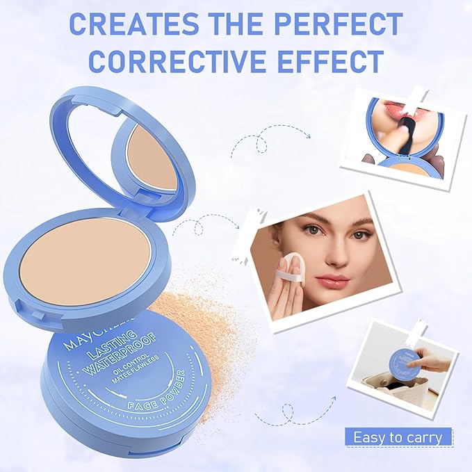 Maycheer Face Powder, Maycheer Setting Powder, Lasting Waterproof Pressed powder Compact, Oil Absorbing Pressed Powders Compact for Face,Lightweight,Residue-Free(02 NATURAL BEIGE)