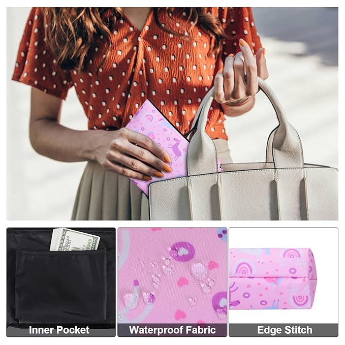 Large Makeup Bag for Women Zipper Pouch Travel Cosmetic Organizer Animal Print, Unicorn