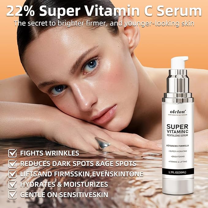 Super 22% Vitamin C Retinol Serum for Face: Advance Anti-Aging & Brightening Formula with Hyaluronic Acid, Niacinamide, Collagen, Peptides - Hydrates, Smooths, Targets Age Spots, Wrinkles, 1.7 Fl Oz