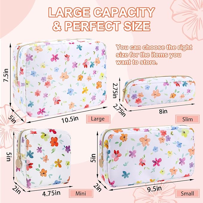 Waterproof Mini Floral Makeup Bag Pouch for Purse,Nylon Flower Cosmetic Travel Bag Small Preppy Toiletry Organizers for Women Girl,Cute Zipper Pouch Coin Purse for Work(Mini Colorful-Flowers)