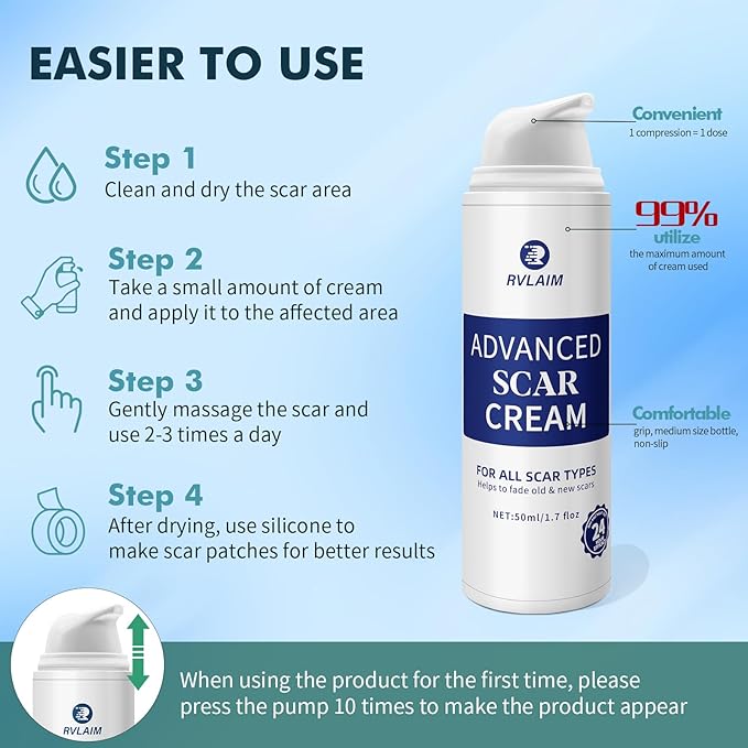Scar Cream Scar Gel, Advanced Silicone Scar Gel, Professional Scar Removal Cream for Surgical Scars, Stretch Mark, Keloid Bump, C-Section, Old and New Scars 1.7 oz(50g)