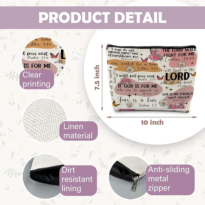Bible Verse Scripture Christian Makeup Bag, Bible Study Supplies for Women, Faith Gifts, Religious Accessories