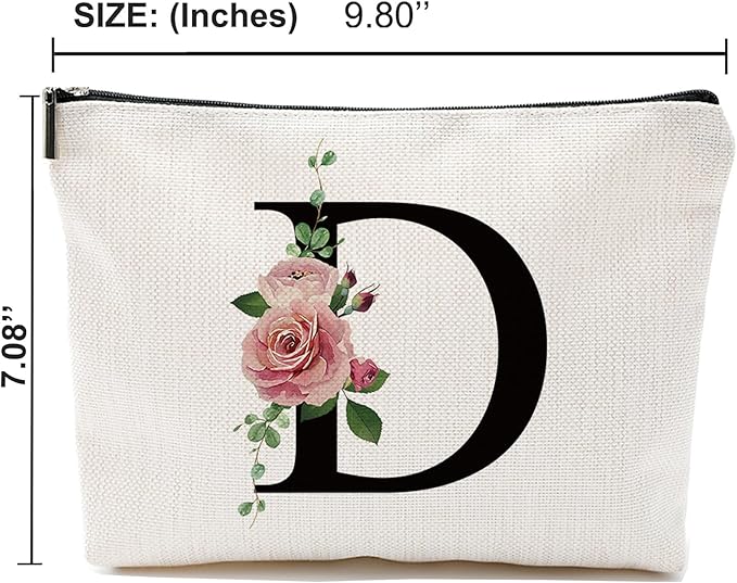 Initial A-Z Personalized Letter Makeup Bag, Monogrammed Bridesmaid Gifts/Presents Cosmetic Bag, Portable Stationery Storage Organizer Pouch, Friendship Love Travel Makeup Bags