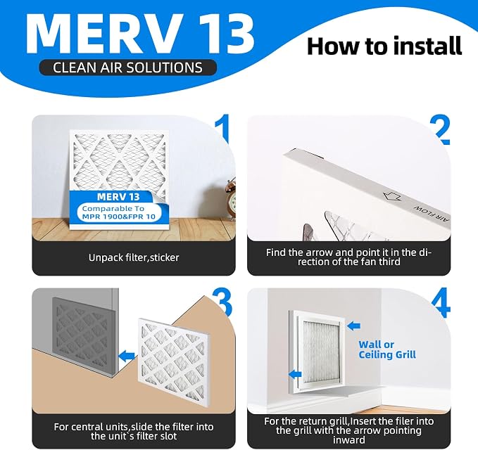 20x24x1 Furnace Air Filters, MPR 1900 & FPR 10, MERV 13 Pleated Air Filter - Image 4