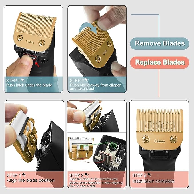 Professional Detachable Replacement Ceramic Blades Set,Cut Length,Compatible with Andis AGC,BDC,BGC,MBG Series/Oster Classic 76/Star-Teq/Power-Teq/A5 Clipper (0.5mm-9.5mm 5 PACK) Golden
